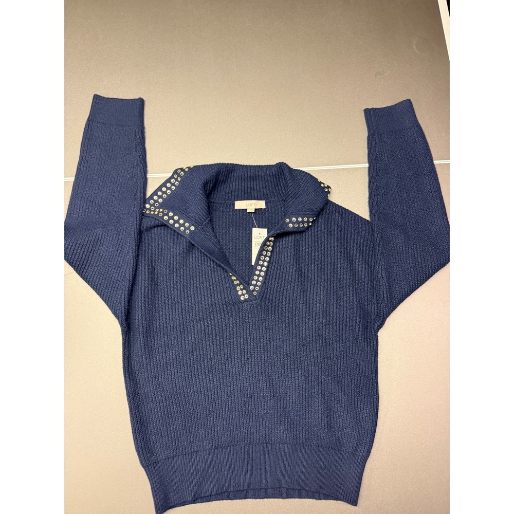 LOFT Navy Blue Ribbed Studded Collar Split Neck Sweater 39861092 Mens M
